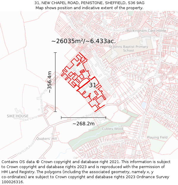 31, NEW CHAPEL ROAD, PENISTONE, SHEFFIELD, S36 9AG: Plot and title map