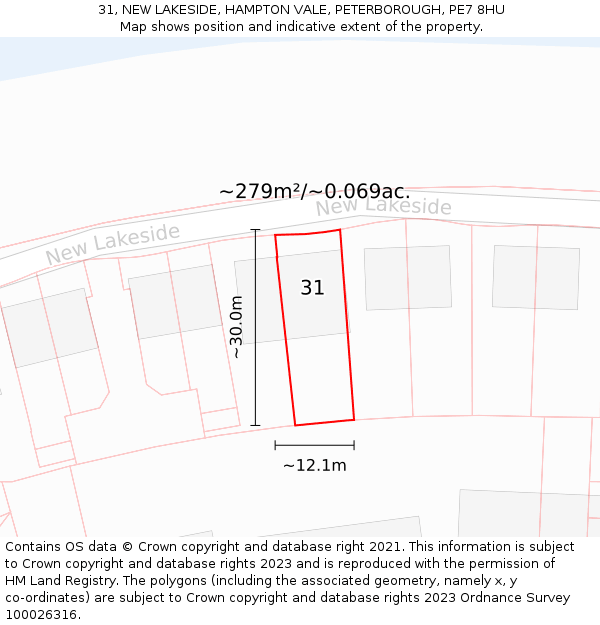 31, NEW LAKESIDE, HAMPTON VALE, PETERBOROUGH, PE7 8HU: Plot and title map