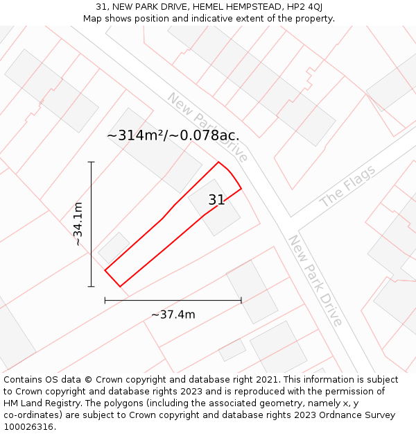 31, NEW PARK DRIVE, HEMEL HEMPSTEAD, HP2 4QJ: Plot and title map