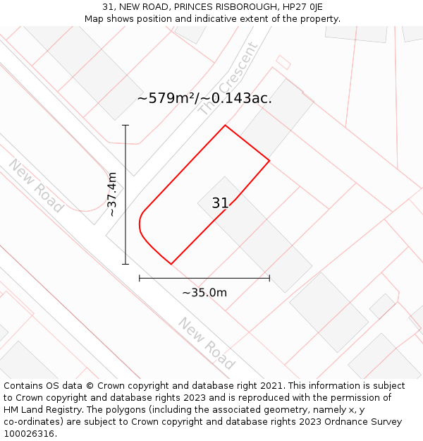 31, NEW ROAD, PRINCES RISBOROUGH, HP27 0JE: Plot and title map