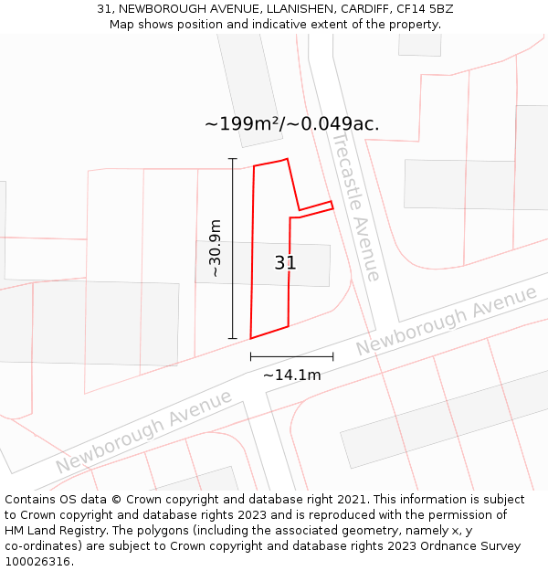 31, NEWBOROUGH AVENUE, LLANISHEN, CARDIFF, CF14 5BZ: Plot and title map