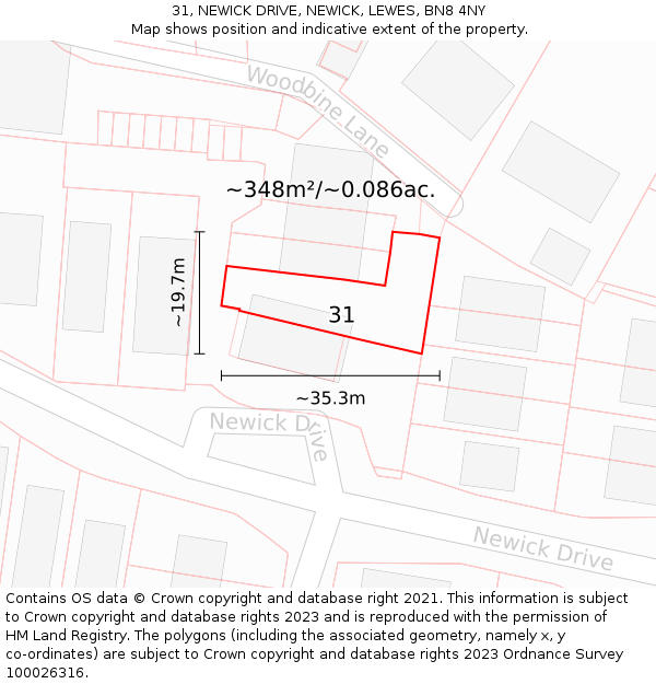 31, NEWICK DRIVE, NEWICK, LEWES, BN8 4NY: Plot and title map