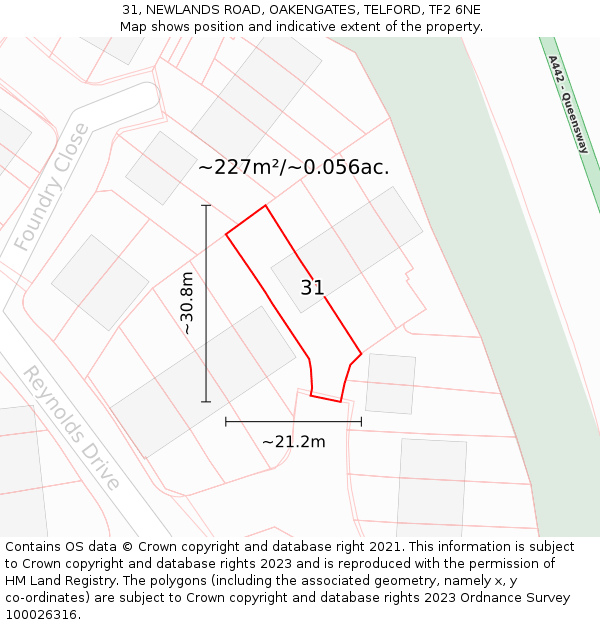 31, NEWLANDS ROAD, OAKENGATES, TELFORD, TF2 6NE: Plot and title map
