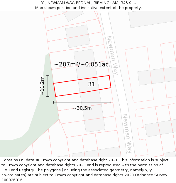 31, NEWMAN WAY, REDNAL, BIRMINGHAM, B45 9LU: Plot and title map