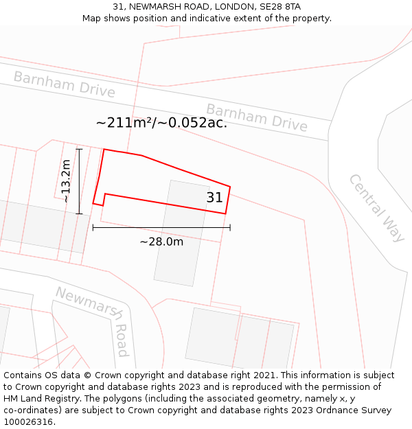 31, NEWMARSH ROAD, LONDON, SE28 8TA: Plot and title map