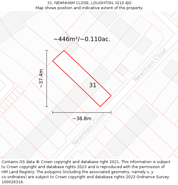 31, NEWNHAM CLOSE, LOUGHTON, IG10 4JG: Plot and title map