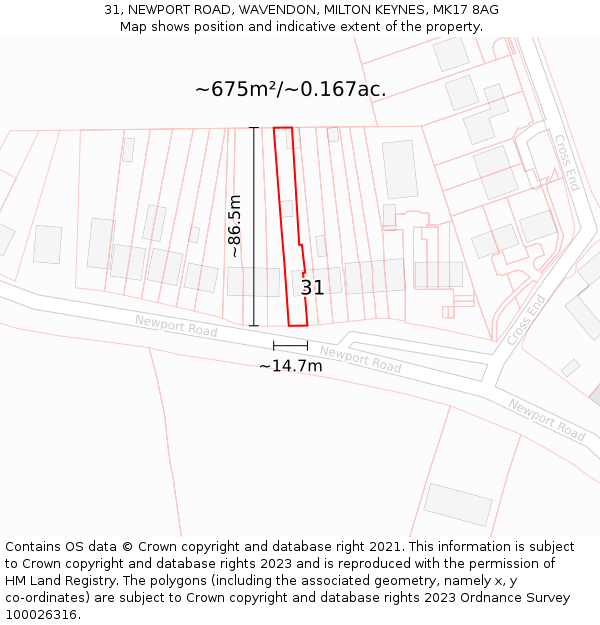 31, NEWPORT ROAD, WAVENDON, MILTON KEYNES, MK17 8AG: Plot and title map