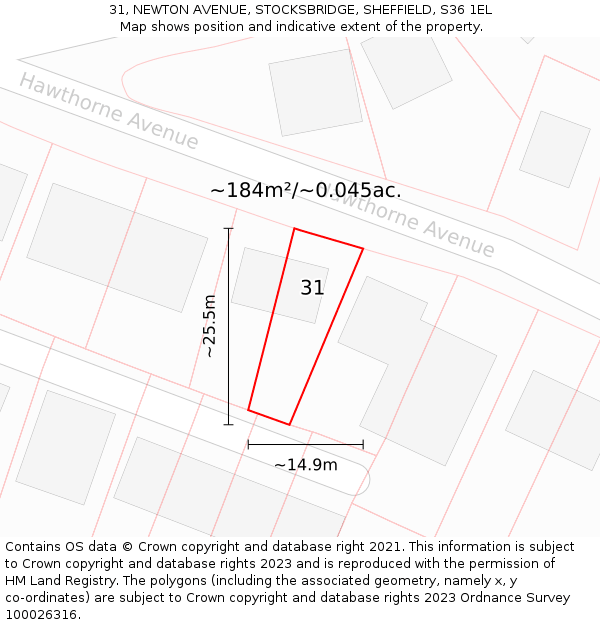31, NEWTON AVENUE, STOCKSBRIDGE, SHEFFIELD, S36 1EL: Plot and title map