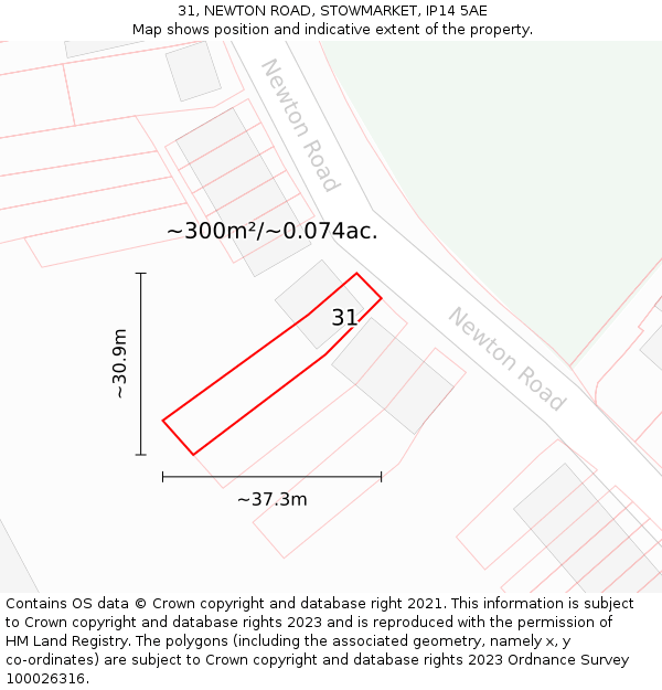 31, NEWTON ROAD, STOWMARKET, IP14 5AE: Plot and title map