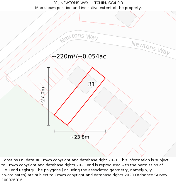31, NEWTONS WAY, HITCHIN, SG4 9JR: Plot and title map