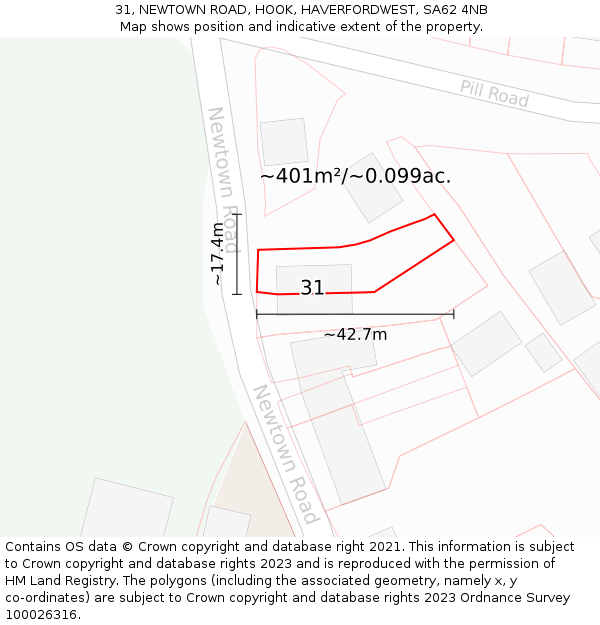 31, NEWTOWN ROAD, HOOK, HAVERFORDWEST, SA62 4NB: Plot and title map