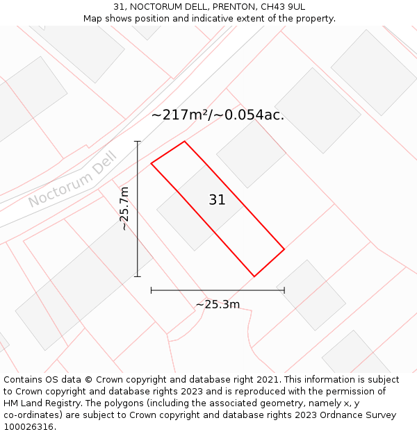 31, NOCTORUM DELL, PRENTON, CH43 9UL: Plot and title map