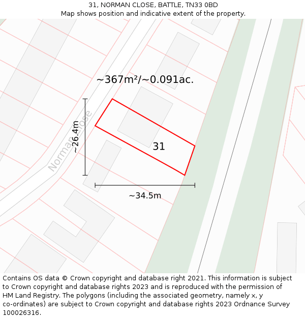 31, NORMAN CLOSE, BATTLE, TN33 0BD: Plot and title map
