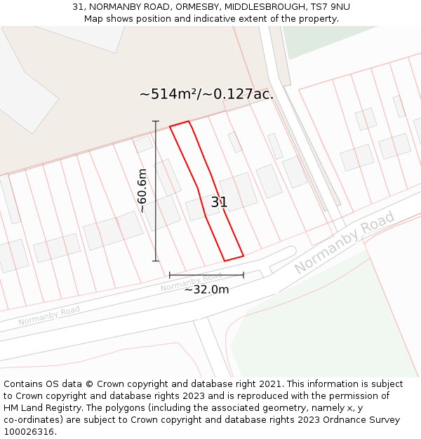 31, NORMANBY ROAD, ORMESBY, MIDDLESBROUGH, TS7 9NU: Plot and title map
