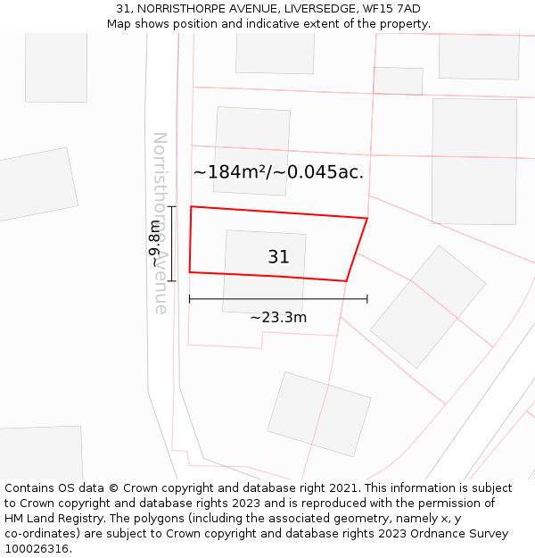 31, NORRISTHORPE AVENUE, LIVERSEDGE, WF15 7AD: Plot and title map