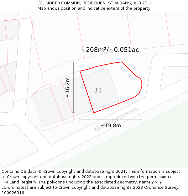 31, NORTH COMMON, REDBOURN, ST ALBANS, AL3 7BU: Plot and title map