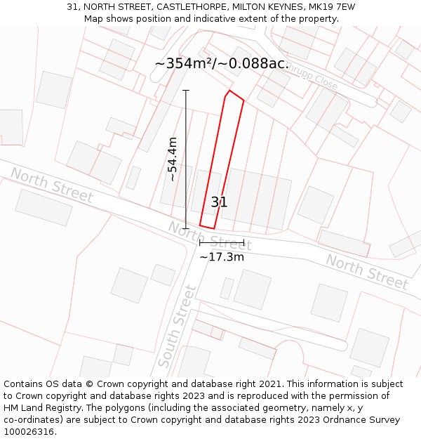 31, NORTH STREET, CASTLETHORPE, MILTON KEYNES, MK19 7EW: Plot and title map