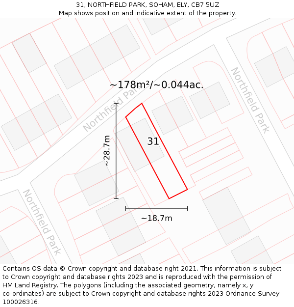31, NORTHFIELD PARK, SOHAM, ELY, CB7 5UZ: Plot and title map