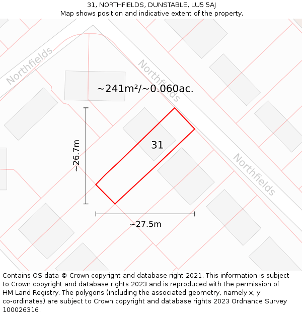 31, NORTHFIELDS, DUNSTABLE, LU5 5AJ: Plot and title map