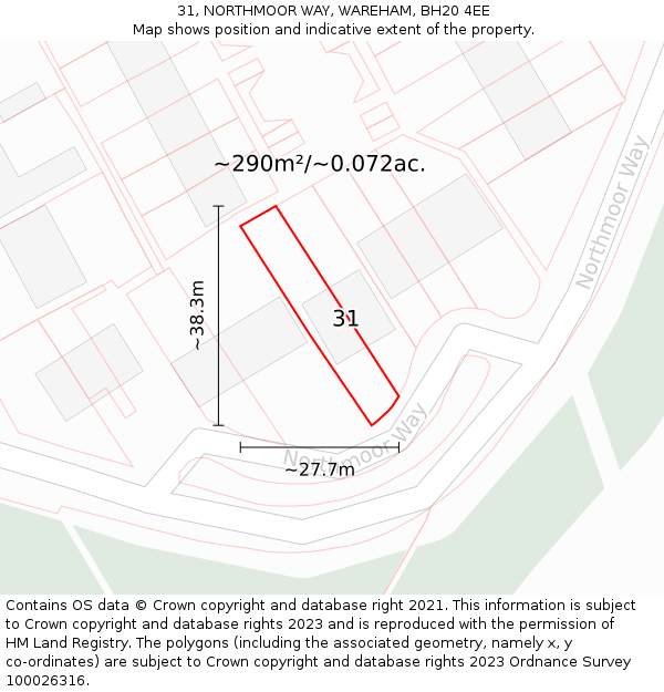 31, NORTHMOOR WAY, WAREHAM, BH20 4EE: Plot and title map