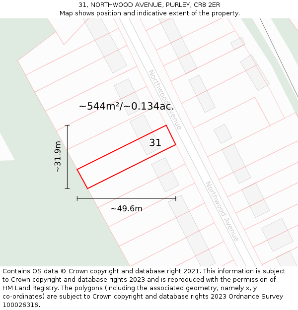 31, NORTHWOOD AVENUE, PURLEY, CR8 2ER: Plot and title map