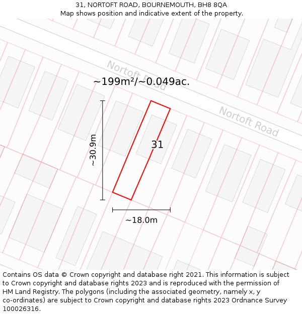 31, NORTOFT ROAD, BOURNEMOUTH, BH8 8QA: Plot and title map