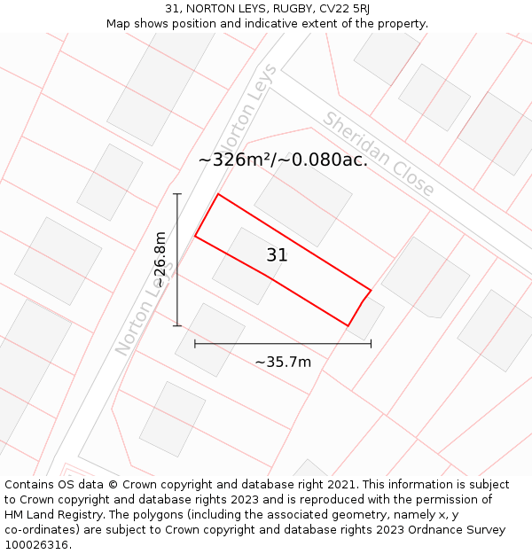 31, NORTON LEYS, RUGBY, CV22 5RJ: Plot and title map