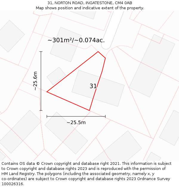 31, NORTON ROAD, INGATESTONE, CM4 0AB: Plot and title map