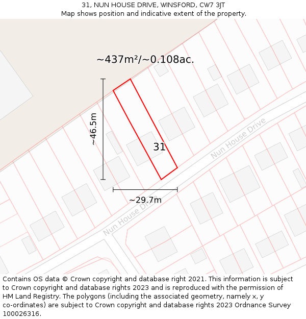 31, NUN HOUSE DRIVE, WINSFORD, CW7 3JT: Plot and title map