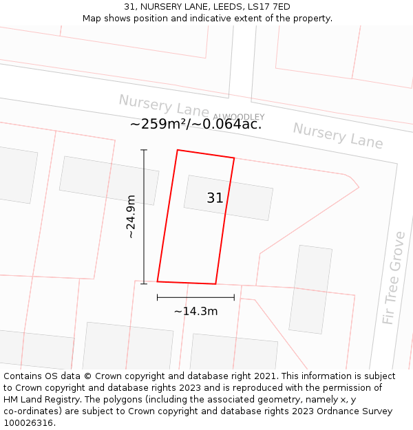 31, NURSERY LANE, LEEDS, LS17 7ED: Plot and title map