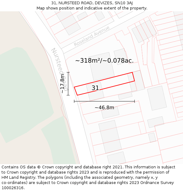 31, NURSTEED ROAD, DEVIZES, SN10 3AJ: Plot and title map