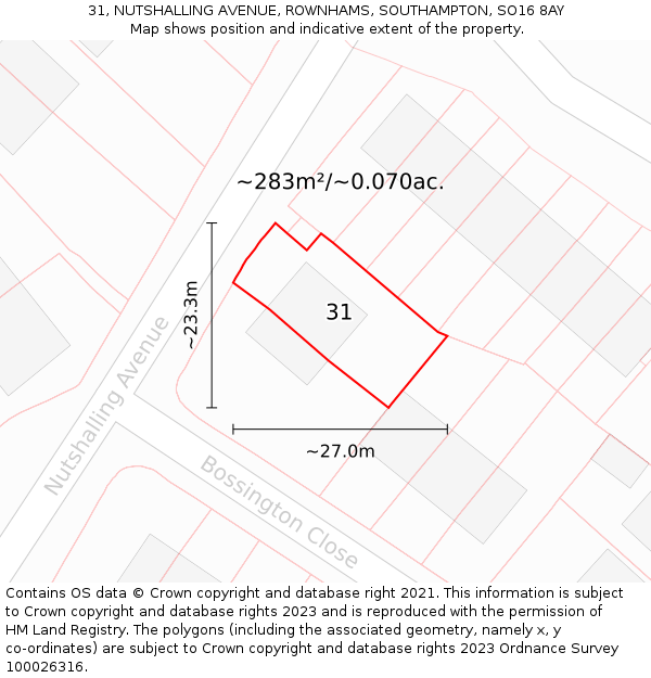 31, NUTSHALLING AVENUE, ROWNHAMS, SOUTHAMPTON, SO16 8AY: Plot and title map