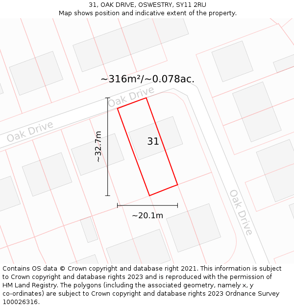 31, OAK DRIVE, OSWESTRY, SY11 2RU: Plot and title map