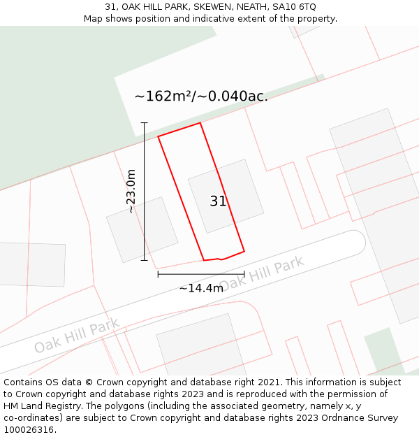 31, OAK HILL PARK, SKEWEN, NEATH, SA10 6TQ: Plot and title map