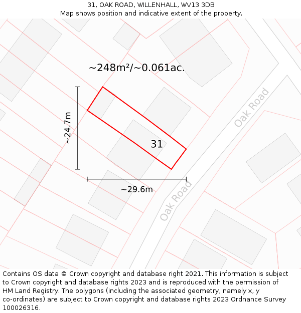 31, OAK ROAD, WILLENHALL, WV13 3DB: Plot and title map
