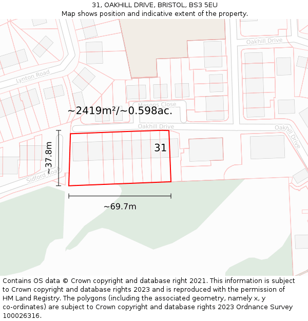 31, OAKHILL DRIVE, BRISTOL, BS3 5EU: Plot and title map