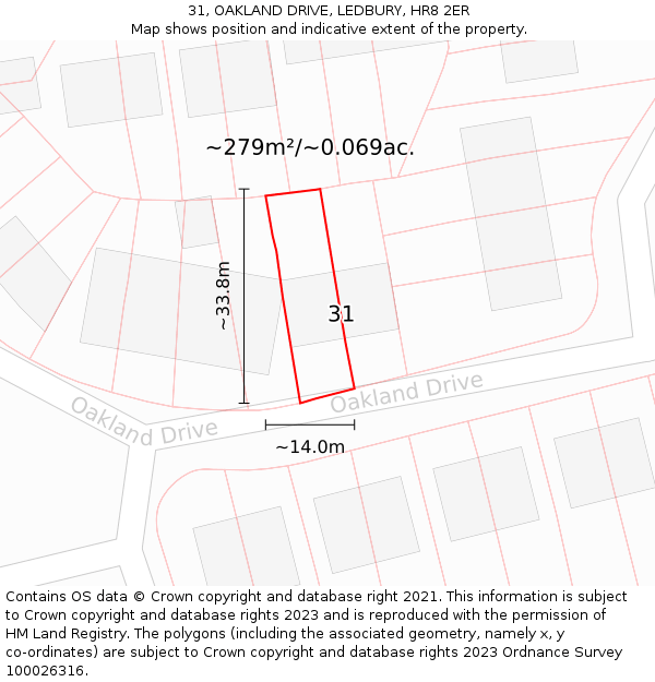 31, OAKLAND DRIVE, LEDBURY, HR8 2ER: Plot and title map