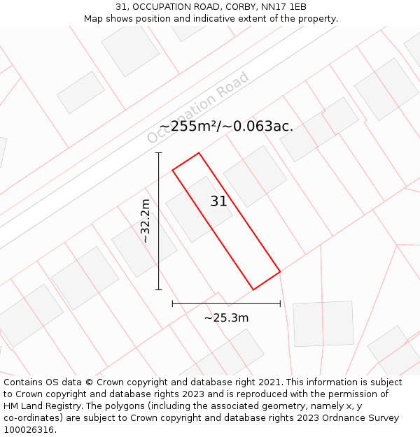 31, OCCUPATION ROAD, CORBY, NN17 1EB: Plot and title map