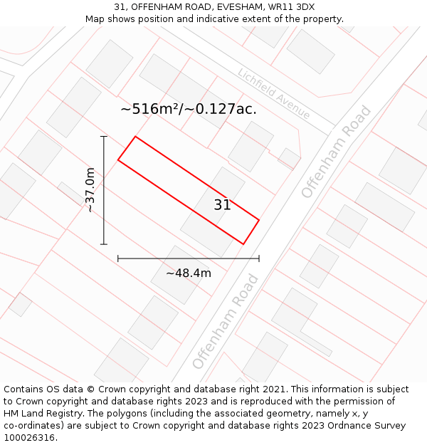 31, OFFENHAM ROAD, EVESHAM, WR11 3DX: Plot and title map