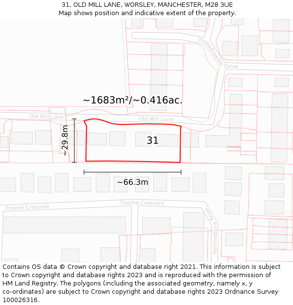 31, OLD MILL LANE, WORSLEY, MANCHESTER, M28 3UE: Plot and title map