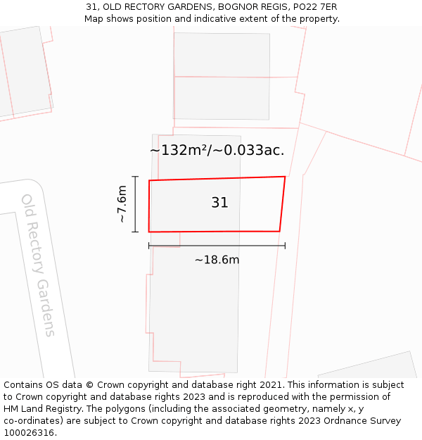 31, OLD RECTORY GARDENS, BOGNOR REGIS, PO22 7ER: Plot and title map