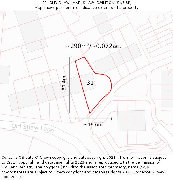 31, OLD SHAW LANE, SHAW, SWINDON, SN5 5PJ: Plot and title map