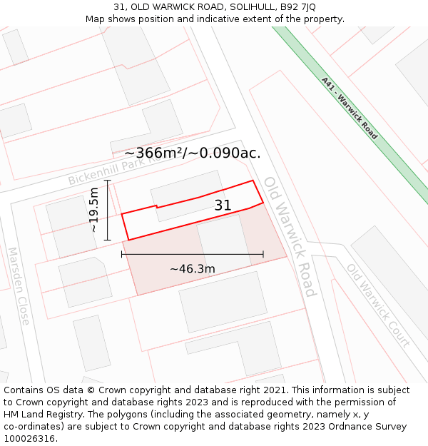 31, OLD WARWICK ROAD, SOLIHULL, B92 7JQ: Plot and title map