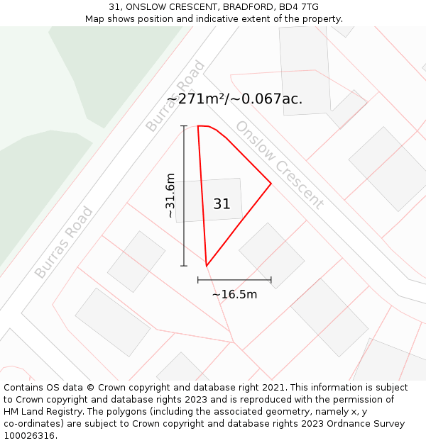 31, ONSLOW CRESCENT, BRADFORD, BD4 7TG: Plot and title map