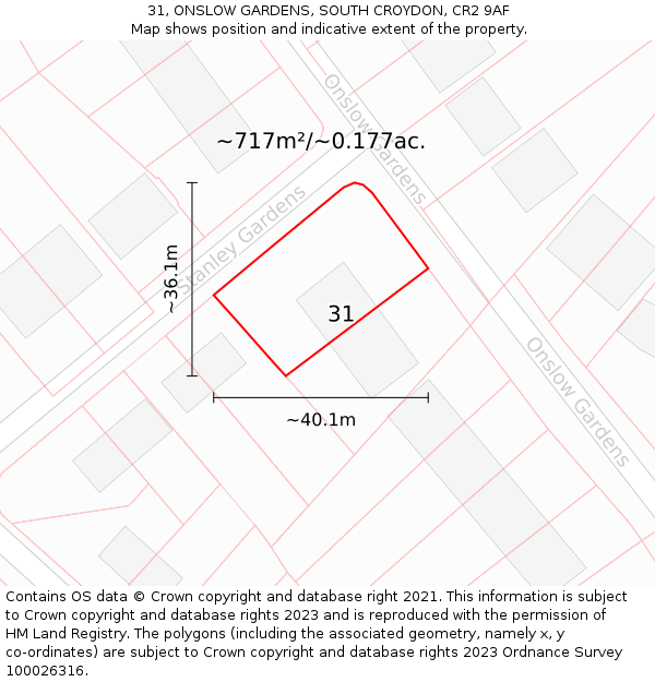 31, ONSLOW GARDENS, SOUTH CROYDON, CR2 9AF: Plot and title map