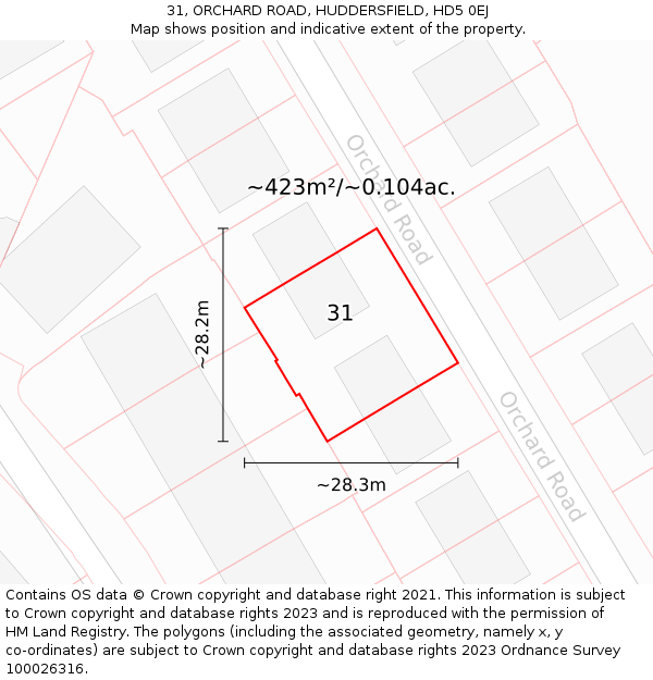 31, ORCHARD ROAD, HUDDERSFIELD, HD5 0EJ: Plot and title map