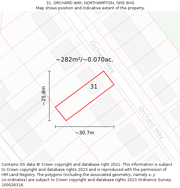 31, ORCHARD WAY, NORTHAMPTON, NN5 6HG: Plot and title map