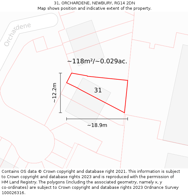 31, ORCHARDENE, NEWBURY, RG14 2DN: Plot and title map