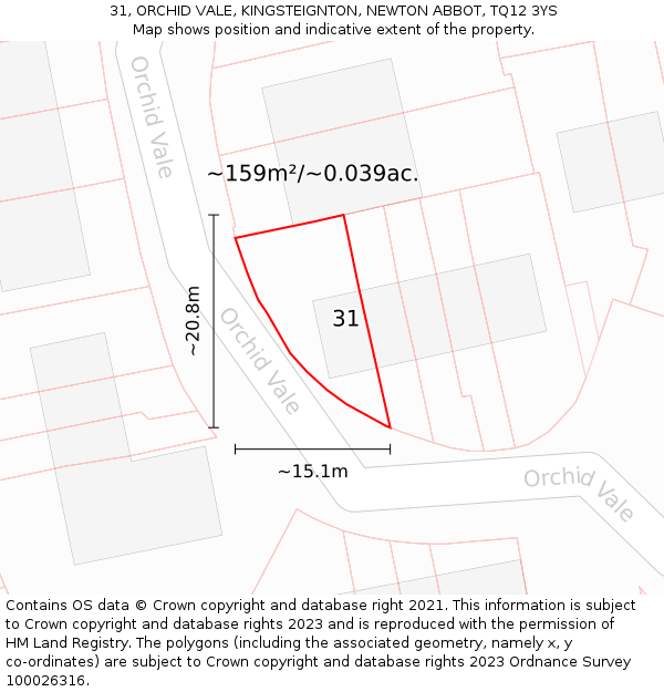 31, ORCHID VALE, KINGSTEIGNTON, NEWTON ABBOT, TQ12 3YS: Plot and title map