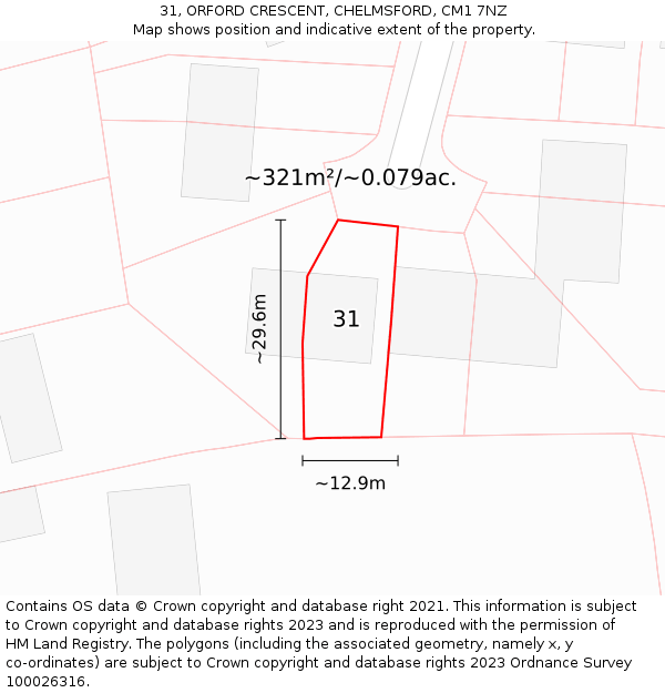 31, ORFORD CRESCENT, CHELMSFORD, CM1 7NZ: Plot and title map